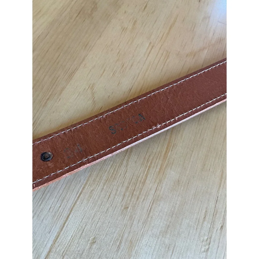 Tan Leather Southwestern Concho Belt Silver Tone Buffalo Thunderbird Sun Size 34